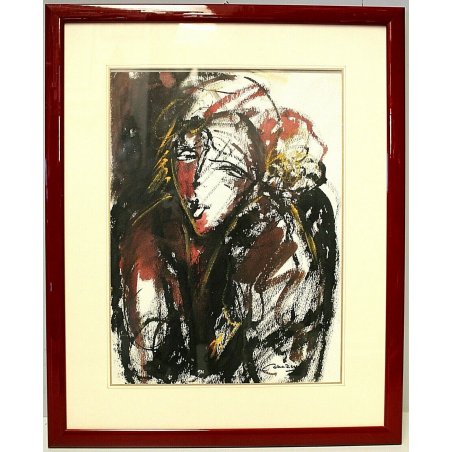 DIPINTO TEMPERA CARTA Carin Pierre (?) RITRATTO DONNA ASTRATTO FIGURA FEMMINILE 