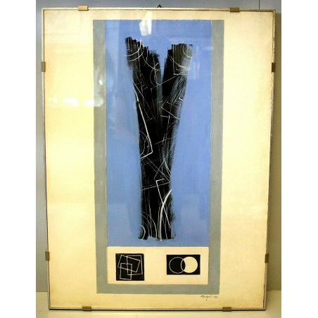 DISEGNO N. Pasquali COMPOSIZIONE GEOMETRICA ASTRATTA TEMPERA CARTA 1973 VINTAGE