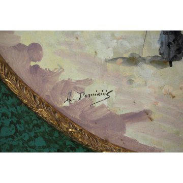 ANTICO GRANDE QUADRO OLIO TELA Aldo De Dominicis Strade di Parigi IMPRESSIONISTA