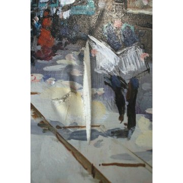 ANTICO GRANDE QUADRO OLIO TELA Aldo De Dominicis Strade di Parigi IMPRESSIONISTA