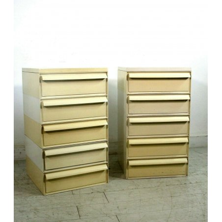 COPPIA CASSETTIERA KARTELL DESIGN Simon Fussel 5 CASSETTI TOP BIANCO ABS ANNI 70