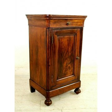 ANTICO COMODINO CAPPUCCINO LEGNO MASSELLO NOCE CASSETTO ANTA SINGOLA EPOCA1800