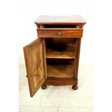 ANTICO COMODINO CAPPUCCINO LEGNO MASSELLO NOCE CASSETTO ANTA SINGOLA EPOCA1800