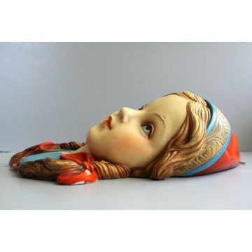 SCULTURA IN GESSO VISAGE VINTAGE MASCHERA GIOVANE DONNA COSTUME FOLCLORISTICO 