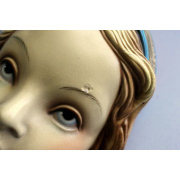 SCULTURA IN GESSO VISAGE VINTAGE MASCHERA GIOVANE DONNA COSTUME FOLCLORISTICO 