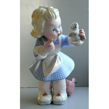 ANTICA SCULTURA FIGURA CERAMICA Freccia Tosin BIMBA con CAGNOLINO ART DECO'