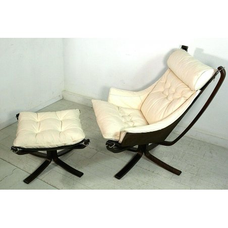POLTRONA FRAU VIKING DESIGN Sigurd Ressel PUFF PELLE BIANCO PANNA LEGNO '70/'80