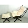 POLTRONA FRAU VIKING DESIGN Sigurd Ressel PUFF PELLE BIANCO PANNA LEGNO '70/'80