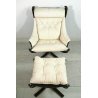 POLTRONA FRAU VIKING DESIGN Sigurd Ressel PUFF PELLE BIANCO PANNA LEGNO '70/'80