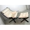 POLTRONA FRAU VIKING DESIGN Sigurd Ressel PUFF PELLE BIANCO PANNA LEGNO '70/'80