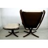 POLTRONA FRAU VIKING DESIGN Sigurd Ressel PUFF PELLE BIANCO PANNA LEGNO '70/'80