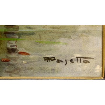 ANTICO QUADRO DIPINTO ACQUERELLO A. Pasetto PAESAGGIO LAGO FOCE FIUME PRIMI 900 