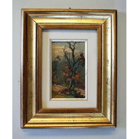 QUADRO DIPINTO Artinio Giroldi BOSCO AUTUNNO PAESAGGIO INVORIO LAGO MAGGIORE '77