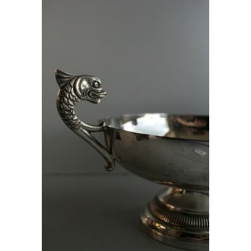ANTICA COPPA PICCOLA ALZATA VITTORIANA PUNZONATA SILVERPLATED MANICI TRITONE 900