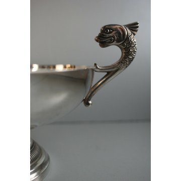 ANTICA COPPA PICCOLA ALZATA VITTORIANA PUNZONATA SILVERPLATED MANICI TRITONE 900
