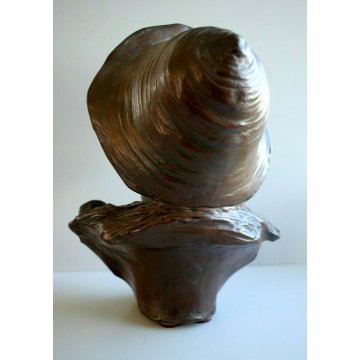 SCULTURA BUSTO SCUGNIZZO PESCATORE TERRACOTTA RAGAZZO DI STRADA con CAPPELLO