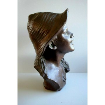 SCULTURA BUSTO SCUGNIZZO PESCATORE TERRACOTTA RAGAZZO DI STRADA con CAPPELLO