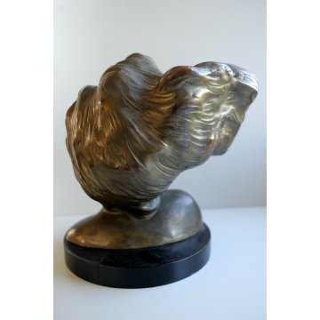 SCULTURA BUSTO TERRACOTTA DIPINTA RAME BRONZO DONNA CAPELLI AL VENTO PRIMO '900