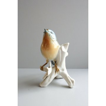 STATUINA PORCELLANA Karl Ens GERMANY FIGURINA UCCELLO SMALTO POLICROMO ANNI '50