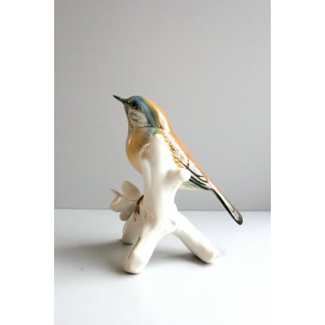 STATUINA PORCELLANA Karl Ens GERMANY FIGURINA UCCELLO SMALTO POLICROMO ANNI '50