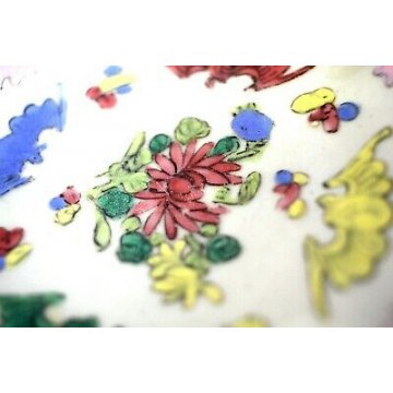 ANTICA PICCOLA ROMANTICA ALZATA CERAMICA SMALTATA  FIORI FARFALLE CHINOISERIE 