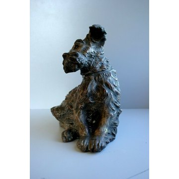 ANTICA SCULTURA TERRACOTTA PATINA RAME ARGENTO CANE DOG FIGURE Scottish Terrier