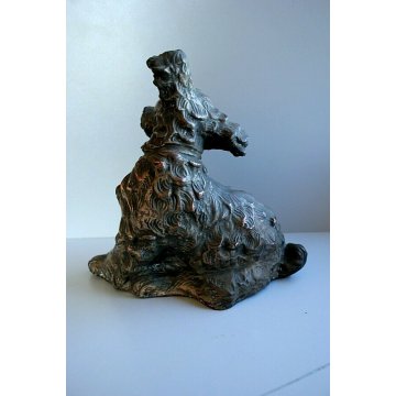 ANTICA SCULTURA TERRACOTTA PATINA RAME ARGENTO CANE DOG FIGURE Scottish Terrier