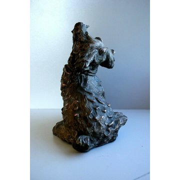 ANTICA SCULTURA TERRACOTTA PATINA RAME ARGENTO CANE DOG FIGURE Scottish Terrier