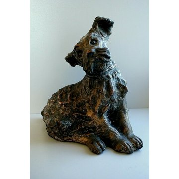 ANTICA SCULTURA TERRACOTTA PATINA RAME ARGENTO CANE DOG FIGURE Scottish Terrier