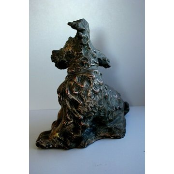 ANTICA SCULTURA TERRACOTTA PATINA RAME ARGENTO CANE DOG FIGURE Scottish Terrier