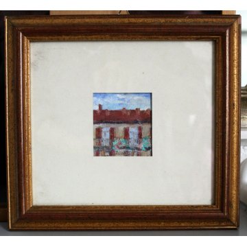PICCOLO QUADRO DIPINTO OLIO CASE RINGHIERA CORTILE  MILANO C.so SEMPIONE '900