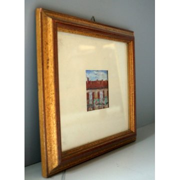 PICCOLO QUADRO DIPINTO OLIO CASE RINGHIERA CORTILE  MILANO C.so SEMPIONE '900