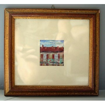 PICCOLO QUADRO DIPINTO OLIO CASE RINGHIERA CORTILE  MILANO C.so SEMPIONE '900