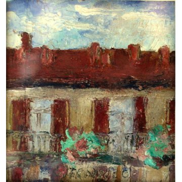 PICCOLO QUADRO DIPINTO OLIO CASE RINGHIERA CORTILE  MILANO C.so SEMPIONE '900