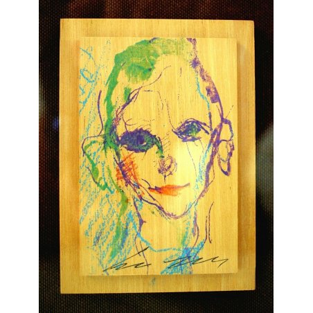 PICCOLO QUADRO Ernesto Treccani STAMPA SERIGRAFIA LEGNO RITRATTO VOLTO DONNA