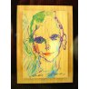 PICCOLO QUADRO Ernesto Treccani STAMPA SERIGRAFIA LEGNO RITRATTO VOLTO DONNA