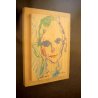 PICCOLO QUADRO Ernesto Treccani STAMPA SERIGRAFIA LEGNO RITRATTO VOLTO DONNA