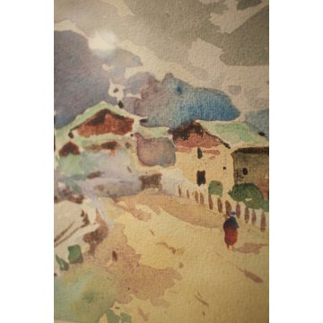 PICCOLO QUADRO ACQUERELLO Macugnaga ALPEGGIO BAITE PAESAGGIO MONTANO NEVE '900