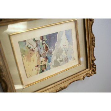 PICCOLO QUADRO ACQUERELLO Macugnaga ALPEGGIO BAITE PAESAGGIO MONTANO NEVE '900