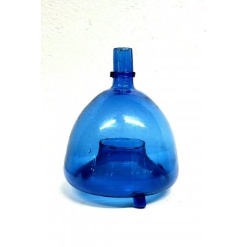 ANTICA MOSCAROLA IN VETRO SOFFIATO BLU TRASPARENTE ACCHIAPPAMOSCHE NASSA '800