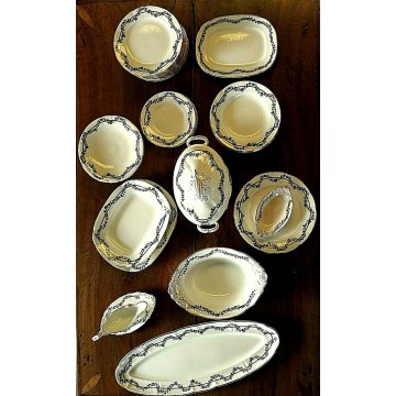 ANTICO SET PIATTI 6Pers 40Pz PORTATA SCI Laveno CERAMICA SAGOMATO FILO ORO FIORI