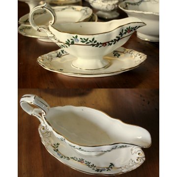 ANTICO SET PIATTI 6Pers 40Pz PORTATA SCI Laveno CERAMICA SAGOMATO FILO ORO FIORI