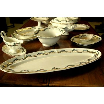 ANTICO SET PIATTI 6Pers 40Pz PORTATA SCI Laveno CERAMICA SAGOMATO FILO ORO FIORI