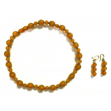 COLLANA ORECCHINI AMBRA BALTICO GIALLO UOVO ORO BUTTERSCOTCH EGG YOLK AMBER OLD