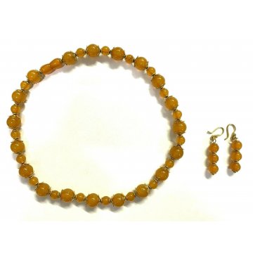 COLLANA ORECCHINI AMBRA BALTICO GIALLO UOVO ORO BUTTERSCOTCH EGG YOLK AMBER OLD