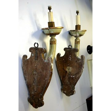 COPPIA ANTICO TORCERE del '700 LAMPADA DA PARETE APPLIQUE A UN BRACCIO UN LUME 