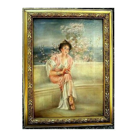 ANTICO DIPINTO OLIO SU TELA  RITRATTO Alma Tadema FALSO D'AUTORE Maffei A. '900