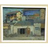 QUADRO OLIO TELA RENATO TREVISAN PAESAGGIO CASE PAESE 1900 FIRMATO VINTAGE 