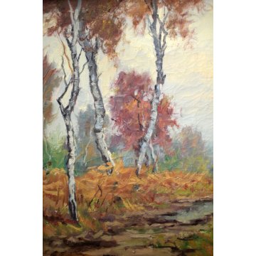 QUADRO Artinio Giroldi BARQUEDO BOSCO CAMPAGNA INVORIO BRUGHIERA PIANO ROSA '900