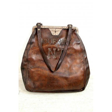 ANTICA GRANDE SACCA POSTINO CUOIO CHIUSURA METALLO SACOCHE A COURRIER XX SIECLE